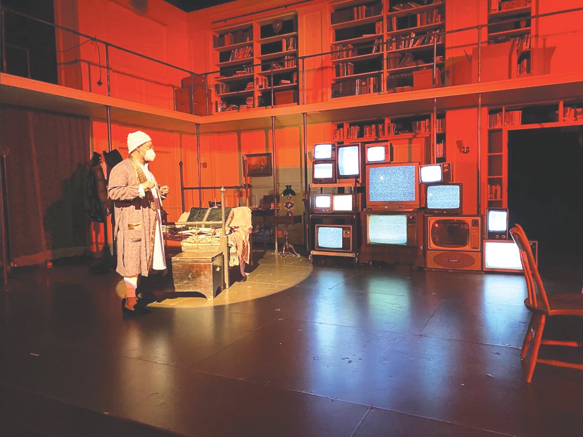 STAGE TO SCREEN: Joe Wilson Jr. is seen as Scrooge during the filming of Trinity Rep’s free, on-demand production
of “A Christmas Carol,” which is streaming through Jan. 10.